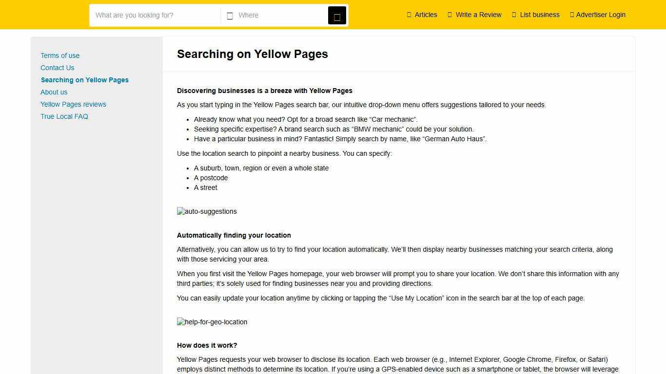 Searching on Yellow Pages Yellow Pages